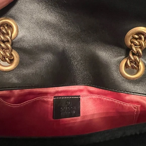 Gucci Black Matelassé Velvet Small GG Marmont Shoulder Bag - Picture 4 of 6